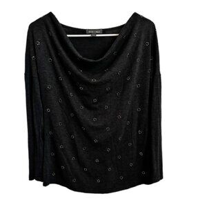 Roz & Ali Cowl Neck Sparkly Rhinestone Embellished Long Sleeve Top Size S